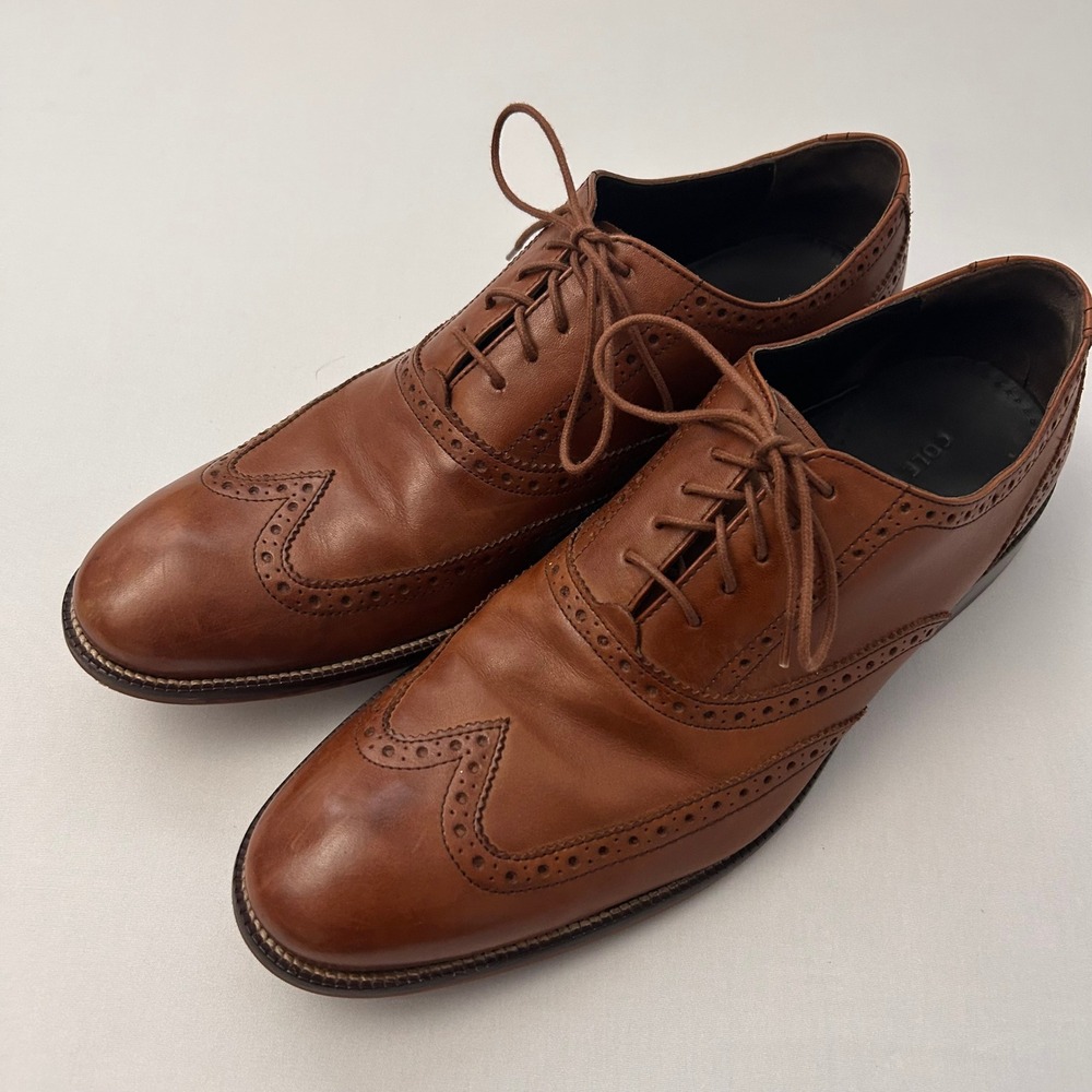 Cole Haan Oxford Shoes Mens 12 British Tan Leather Williams Wingtip Office Dress